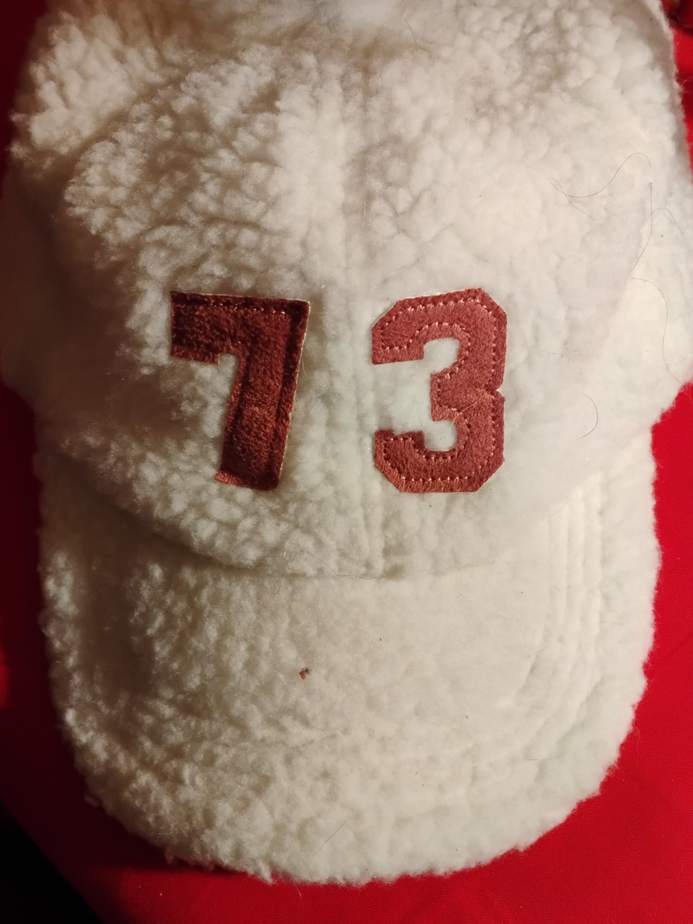 Sherpa Baseball Cap Jacket Hat in White with Pink Accents